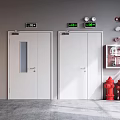 Emergency Doors With Fire Hydrants Extinguishers And Safety Signs In Industrial Area