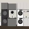 Modern Washing Machines With Cabinetry Sink And Mirror In Laundry Room