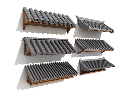 Traditional Tile Roof Awning With Wooden Frame And Various Designs For Outdoor Use 3d model