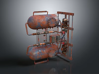 Rusted Industrial Hardware Tools Structure With Gas Cylinders Metal Frame Pipes And Valves 3d model