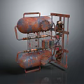 Rusted Industrial Hardware Tools Structure With Gas Cylinders Metal Frame Pipes And Valves