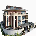 Elegant Two Story Detached Villa With Brick Stone Exterior Large Windows Balconies And Landscaped Garden