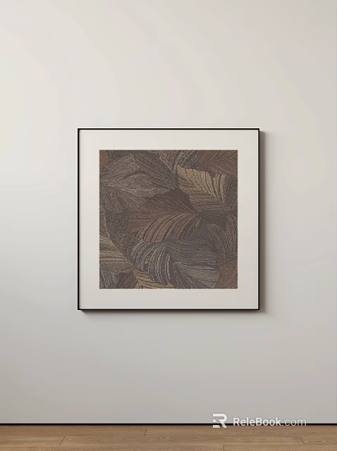 Framed Abstract Painting With Brown Beige Leaf Patterns And Intricate Lines 3d model