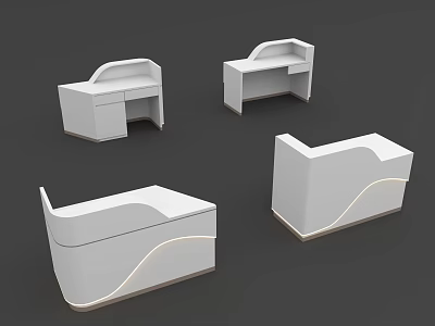 Modern White Cashier Desks Featuring Curved Design And Various Minimalist Styles 3d model