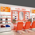 Dorolle Cosmetic Display Shelves with Orange White Design Product Arrangement in Modern Retail Area