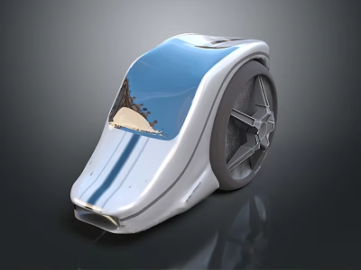 Futuristic White And Blue Concept Car With Sleek Design Transparent Windshield And Large Wheel 3d model