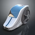 Futuristic White And Blue Concept Car With Sleek Design Transparent Windshield And Large Wheel
