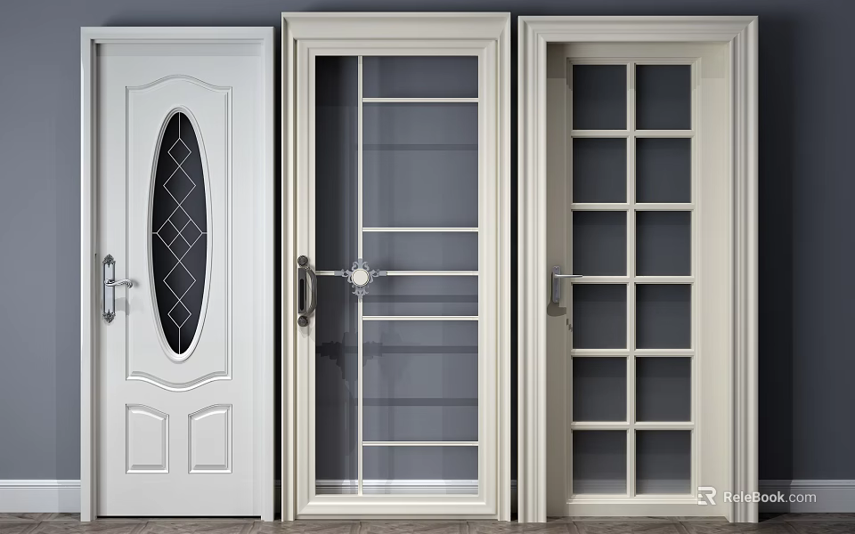 White Modern Flush Doors With Different Glass Panel Designs For Interior 3d model