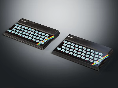 Two Retro Sinclair Electronic Keyboards With Colorful Stripes And Vintage Design 3d model