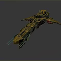 Futuristic Streamlined Sci Fi Spaceship With Yellow Green Hull And Red Thrusters
