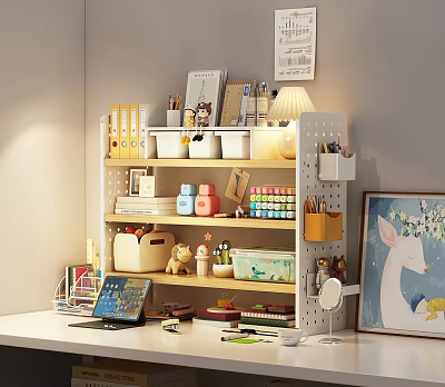 Multifunctional Storage Shelf With Multi Tiered Design Organizing Books File Folders And Decorative Items In Modern Workstation 3d model