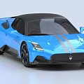 Blue Maserati Sports Car With Black Roof And Racing Stripes Design
