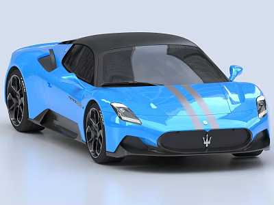 Blue Maserati Sports Car With Black Roof And Racing Stripes Design 3d model