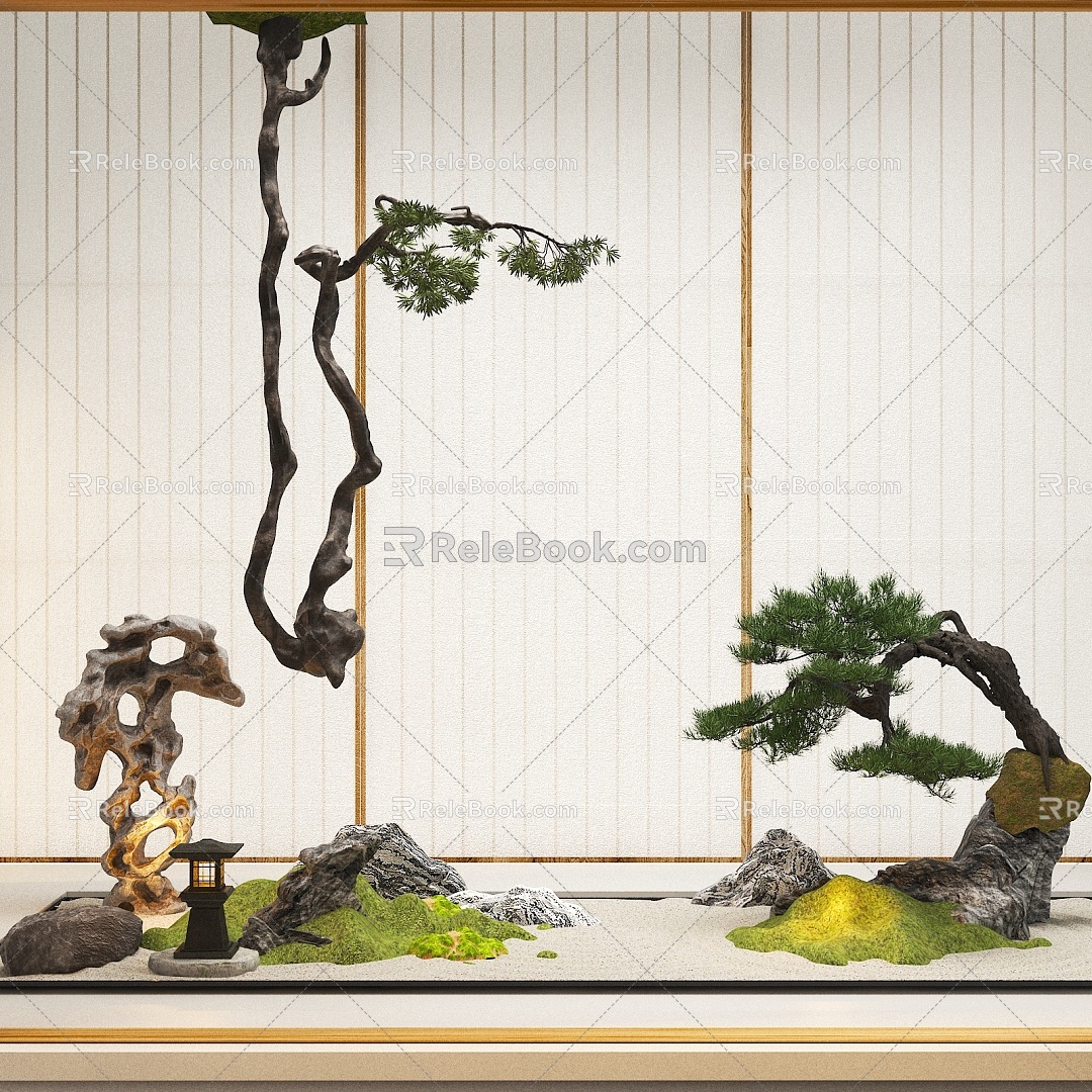 New Chinese style potted landscape 3d model