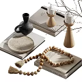 Minimalist Decorative Ornaments Set With Natural Twigs Vase Wooden Candle Holders And Ceramic Plate