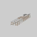 Simple Wooden Dining Table With Easel Style Legs And White Grid Pattern Top 3d model