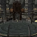 Ancient Hall With Circular Platform Intricate Patterns Carved Pillars And Lit Candles