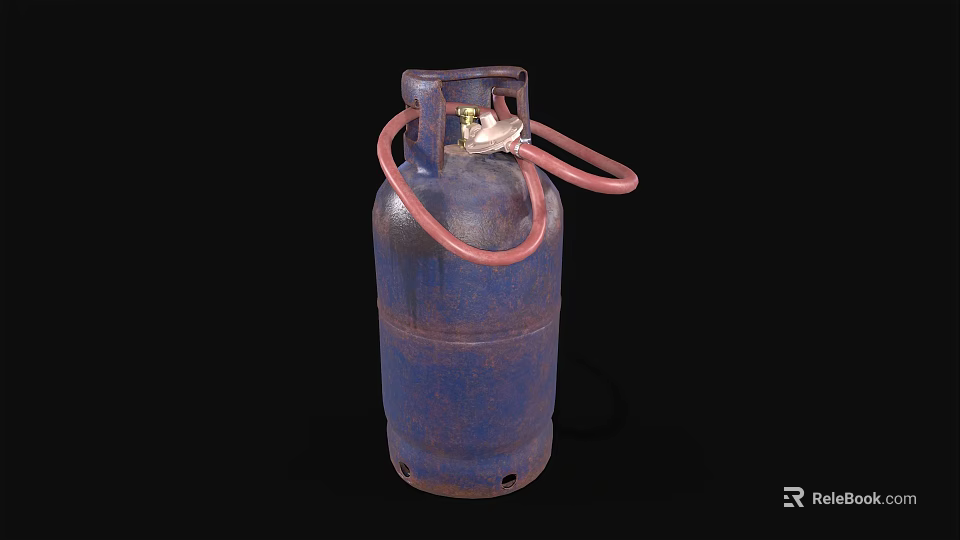 Durable Blue Metal Household Gas Cylinder With Red Hose And Valve 3d model 