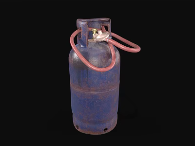 Durable Blue Metal Household Gas Cylinder With Red Hose And Valve 3d model