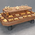 Wooden Multi Tier Bakery Display Shelf With Fresh Bread And Storage Baskets