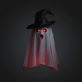 Halloween Ghost Decoration With Witch Hat And Red Glowing Eyes In Dark Background 3d model