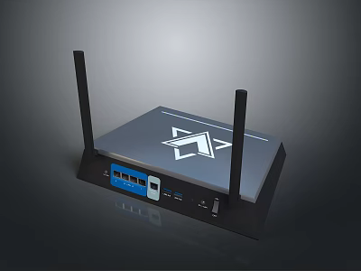 Modern Wireless Router With Two Antennas Blue Ports And Top Logo 3d model