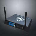 Modern Wireless Router With Two Antennas Blue Ports And Top Logo