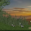 Reptile Lizard Basking On Grassland During Sunset With Mountain Backdrop And Trees 3d model