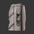 Antique Lion Head Door Knocker Mounted On Carved Stone Door Panel