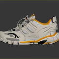 Sporty White Lace Up Sneakers With Yellow Black Accents And Thick Sole Design