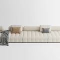 Modern Beige Upholstered Sectional Sofa With Throw Pillows And Decorative Blanket 3d model