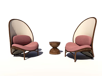 Leisure Sofa Set With Two Pink Seated Chairs White Backrests Wooden Frame And Small Table 3d model