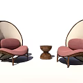 Leisure Sofa Set With Two Pink Seated Chairs White Backrests Wooden Frame And Small Table