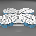 Modern Petal Shaped Architectural Design With White Grid Roof And Blue Structure