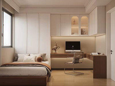 Modern Kids Room Interior With Cozy Bed Study Desk Wardrobe And Window 3d model