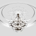 Elegant Round Ceiling Medallion With Intricate Decorative Patterns And Central Chandelier 3d model