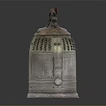 Ancient Musical Instrument Bronze Bell With Decorative Top And Intricate Surface Carvings