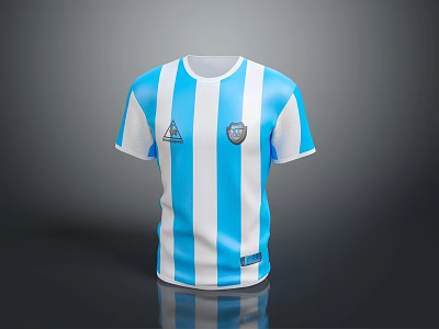 Blue and White Striped Football Jersey With Team Badge And Short Sleeves 3d model