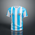 Blue and White Striped Football Jersey With Team Badge And Short Sleeves