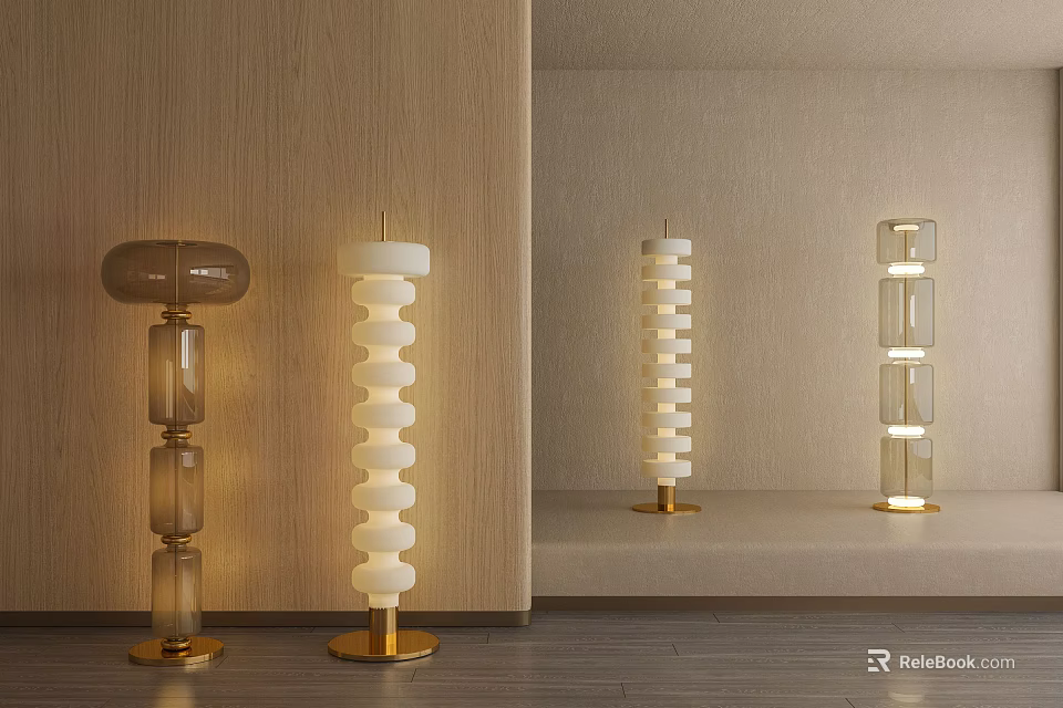 Elegant Modern Floor Lamp With Spiral Glass Design And Gold Metal Base 3d model 