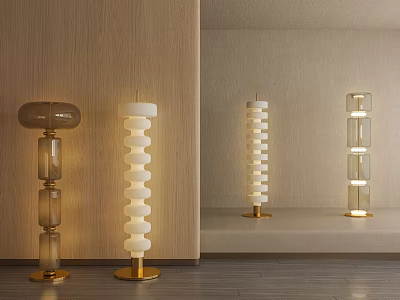 Elegant Modern Floor Lamp With Spiral Glass Design And Gold Metal Base 3d model
