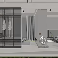 Modern Bathroom Interior With Overhead Rain Shower Black Showerhead And Black Bottles On White Shelf