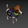 Adventurous Game Character Dog In Blue Vest And Green Collar Standing In Wheat Field