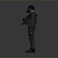 Game Movie Character 3D Model In Tactical Black Uniform With Helmet Gas Mask And Rifle 3d model