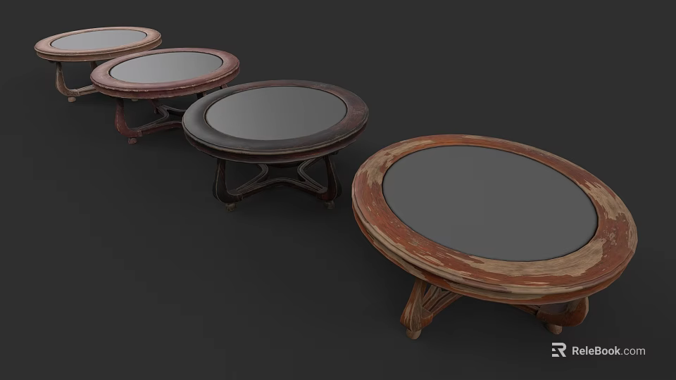Multiple Circular Tables With Diverse Wooden Bases And Classic Design Styles 3d model
