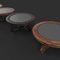 Multiple Circular Tables With Diverse Wooden Bases And Classic Design Styles 3d model