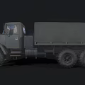 Olive Green Military Truck With Off Road Tires Cargo Bed And Headlights On