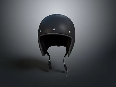 Black Helmet With Smooth Surface Metal Rivets And Straps On Gray Gradient Background 3d model