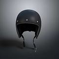 Black Helmet With Smooth Surface Metal Rivets And Straps On Gray Gradient Background