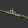 Rusted Submarine Model With Cannon Antenna And Reflection On Glossy Surface 3d model